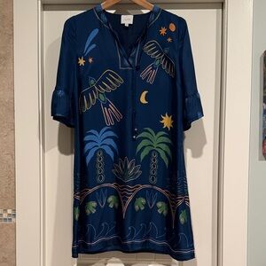 Johnny Was Jade Midnight Blue Tropical Mini Dress